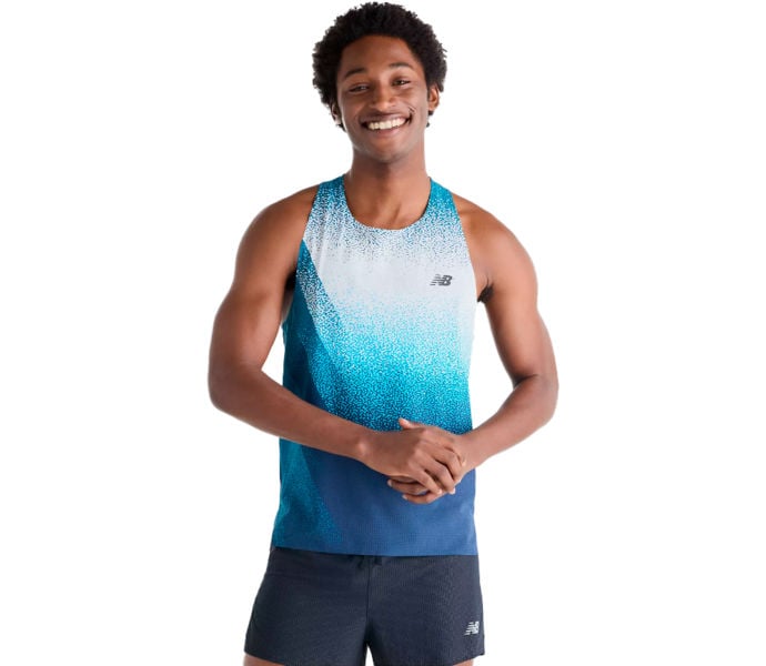 New Balance RACE DAY ULTRA LIGHT PRINTED SINGLET LÖPARLINNE Blå